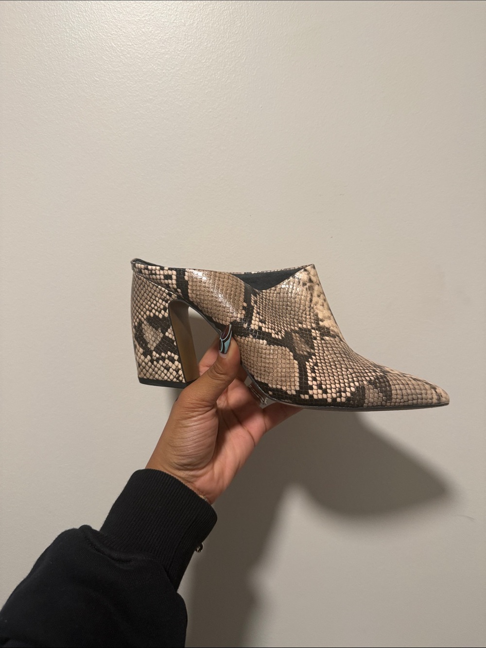 Steve Madden Snake-Print Pointed Toe Mule in Beige and Black